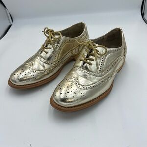Gold Oxford Shoes Size 8 Brogue Wingtip Metallic Lace Up Flats Wanted